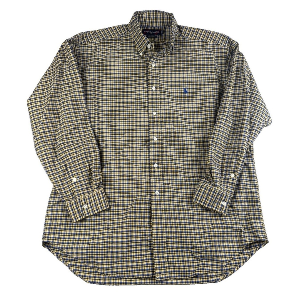 Ralph Lauren Blake Shirt Mens Large Blue Yellow Plaid Cotton Button Down Pony